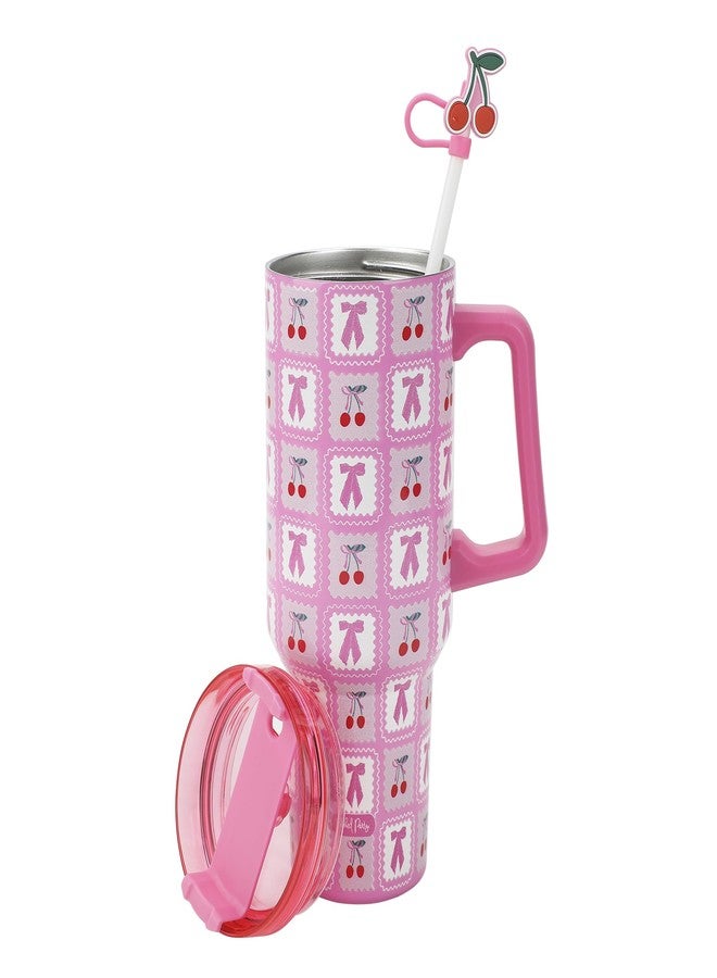 Packed Party Cherries Pink 40 Oz Stainless Steel Tumbler With Handle - Image 1